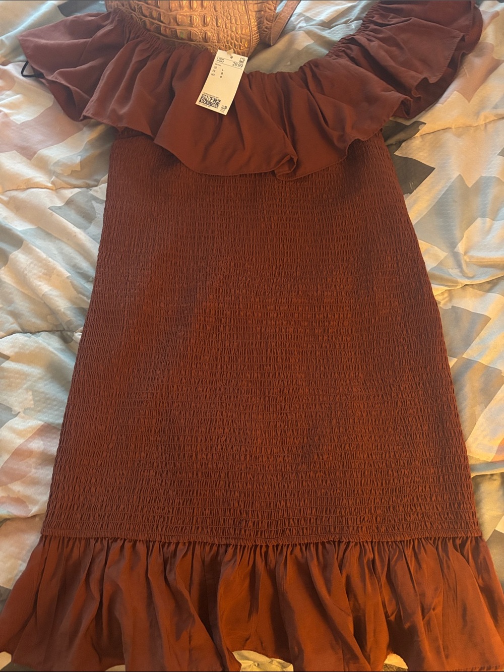 H&M Off-Shoulder Rust Brown Dress Size Large